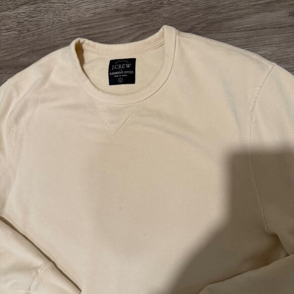 J Crew Garment Dyed Cream Beige Crew Neck Sweatshirt Men Large Cotton Preppy - Picture 5 of 8